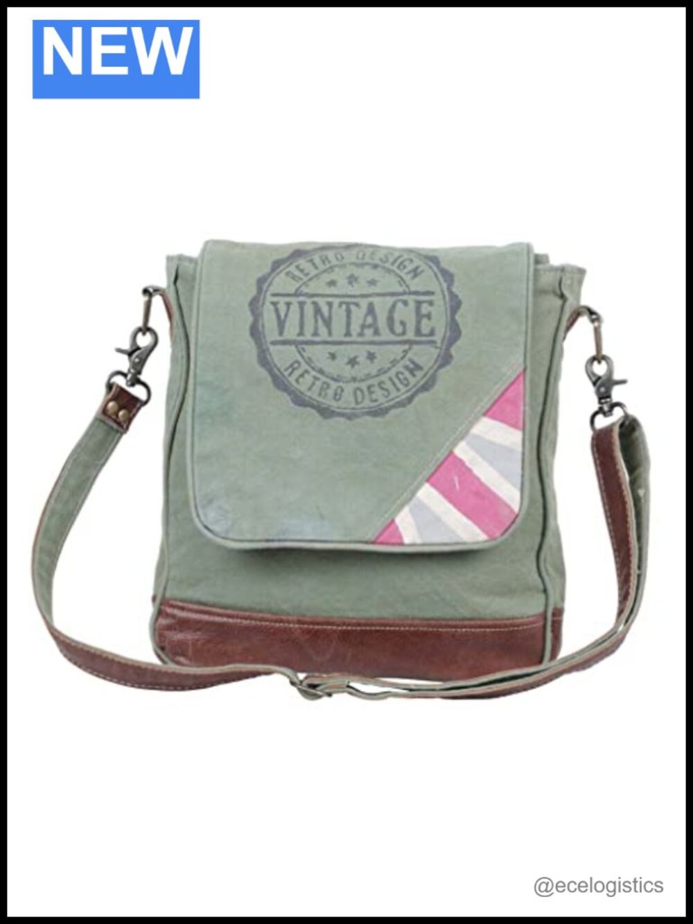 Upcycled Canvas & Leather Shoulder Bag Hobo Handbag - Eco-Friendly